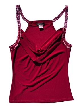 Y2K Vintage Sirens Red Sequin-Strap Cowl Neck Tank Top